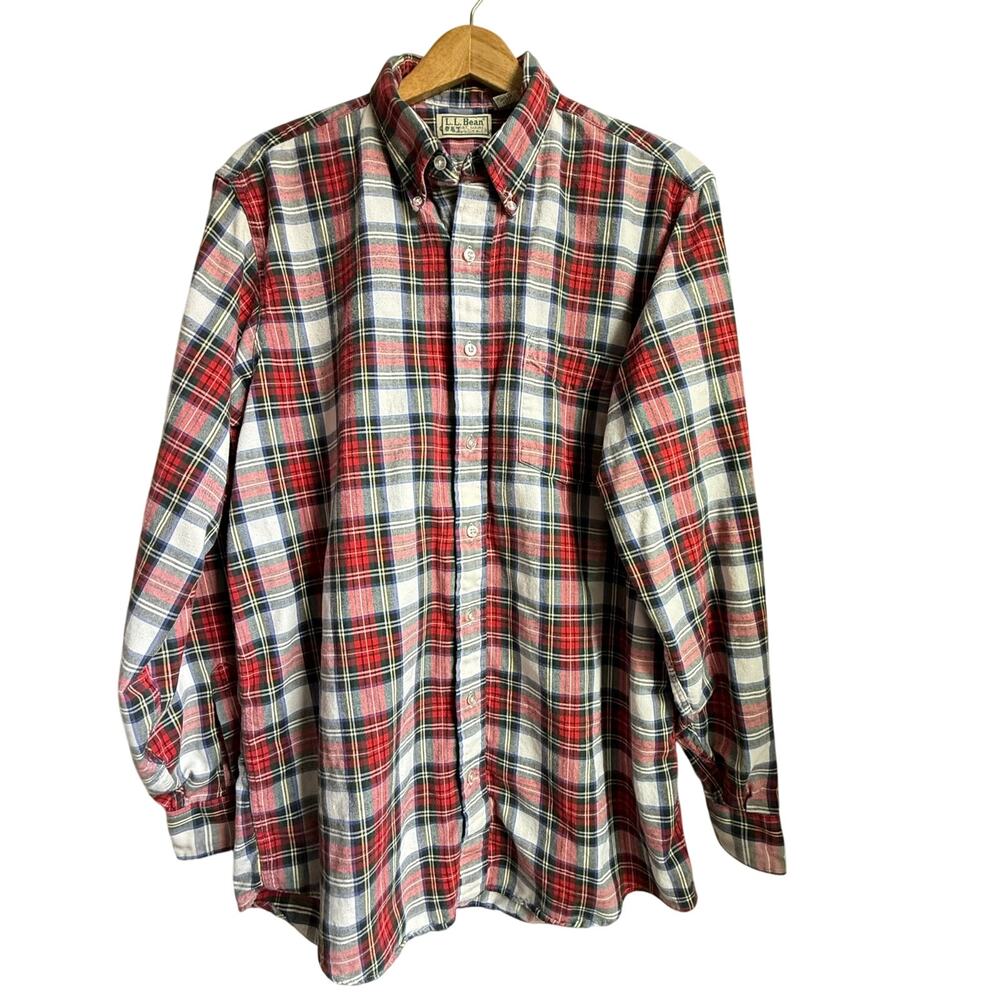 L.L. Bean Men’s Tall Flannel Shirt Red Plaid Button Down Large USA